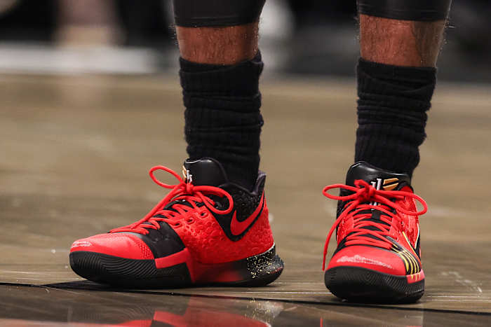 Brooklyn Nets point guard Kyrie Irving wears the Nike Kyrie 7 sneakers.